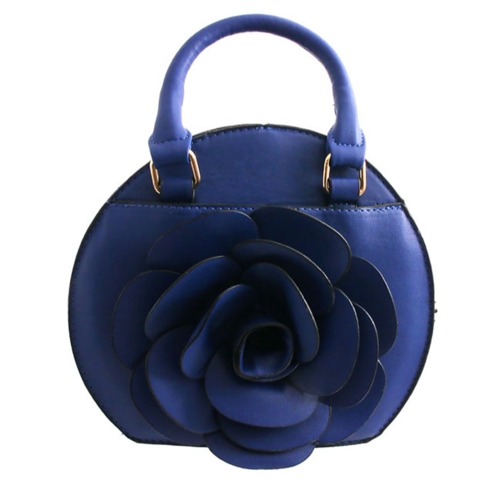 The Blue Rounded Rose Handbag - Picture 3 of 5